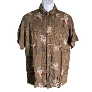 FIRST WAVE Men's Short Sleeve‎ Button Down Floral Hawaiian Shirt Brown Size 18